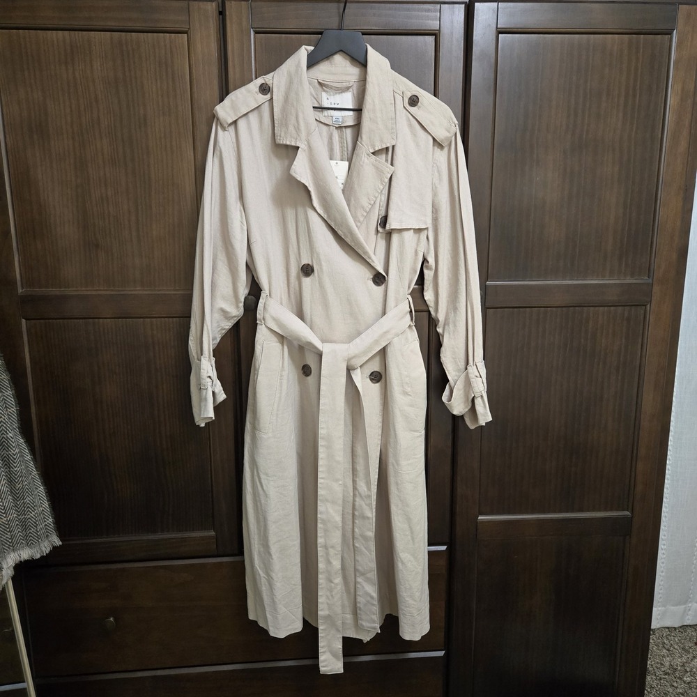 A New Day Trench Coat Womens Size XXL Linen Blend Double‎ Breasted Jacket NWT